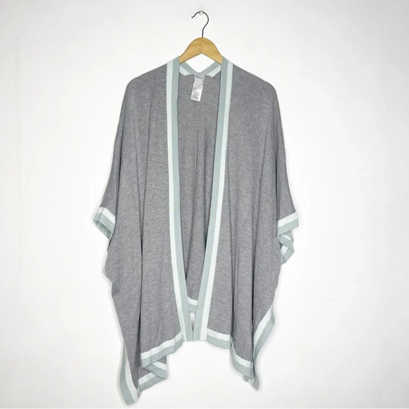 Chico's Tipped Ruana Wrap Gray Blue Cardigan Sweater Size Large XLarge - Picture 2 of 6